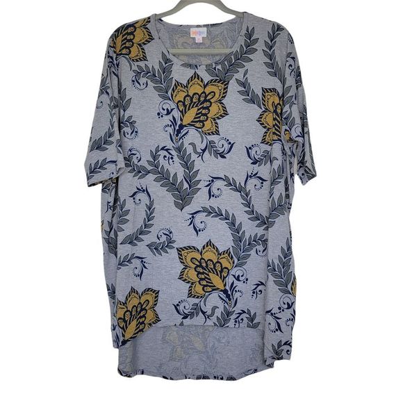 LuLaRoe Tops - LulaRoe Gray Blue/Yellow Paisley Design Irma Tunic Top M